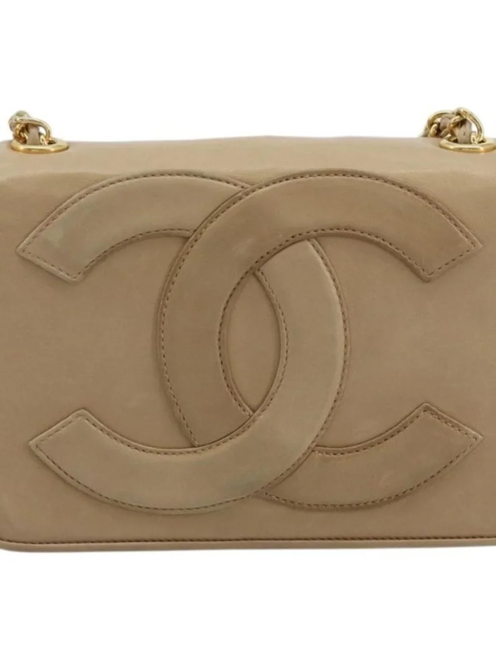 CHANEL Matelasse Chain Shoulder Bag Lamb Skin Beige Gold CC Auth ka4478V